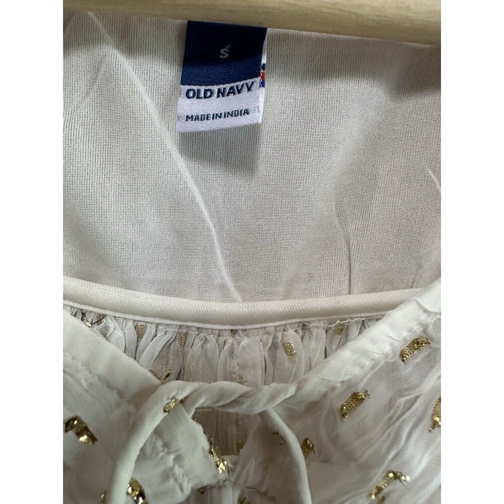 Old Navy‎ Women’s Small White & Gold Sparkly Boho Chiffon Blouse Top Holiday - Picture 2 of 9